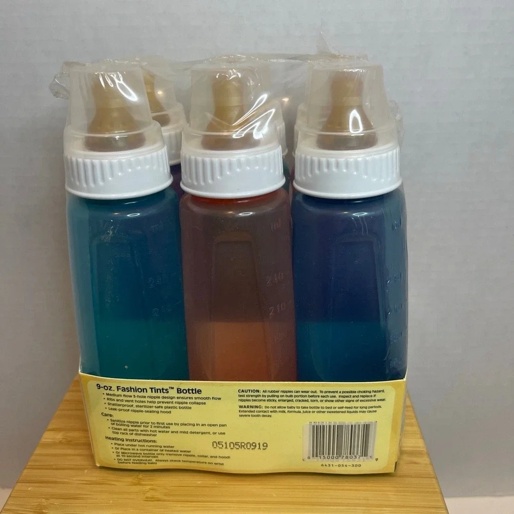 VTG Gerber HEAD UP Fashion Tints Bottle Rubber Nipple 9 Oz Blue Orange Green New